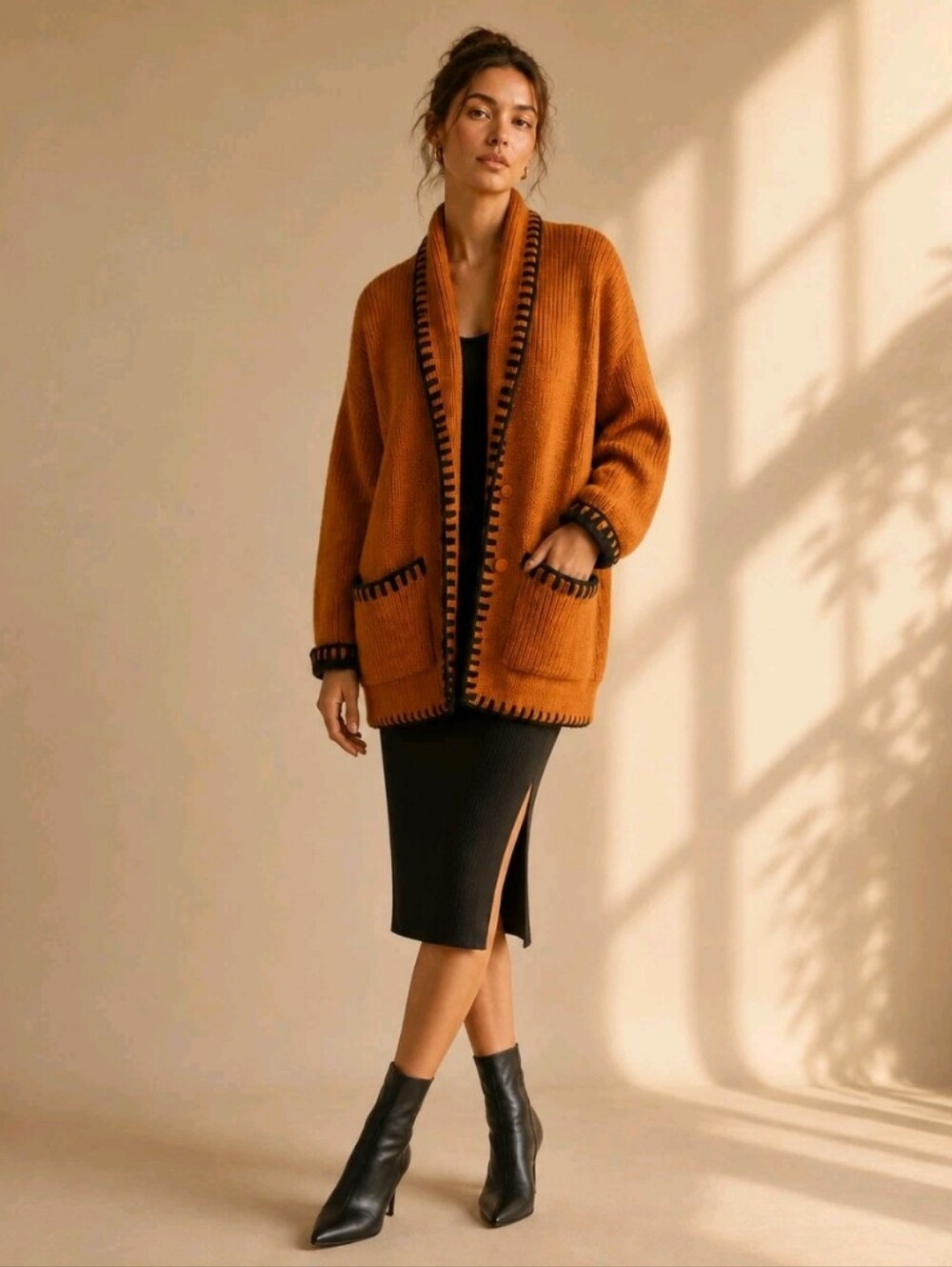 Vintage 90s Orange Rust Cardigan Size Medium Oversized Grandmacore Boho Y2K